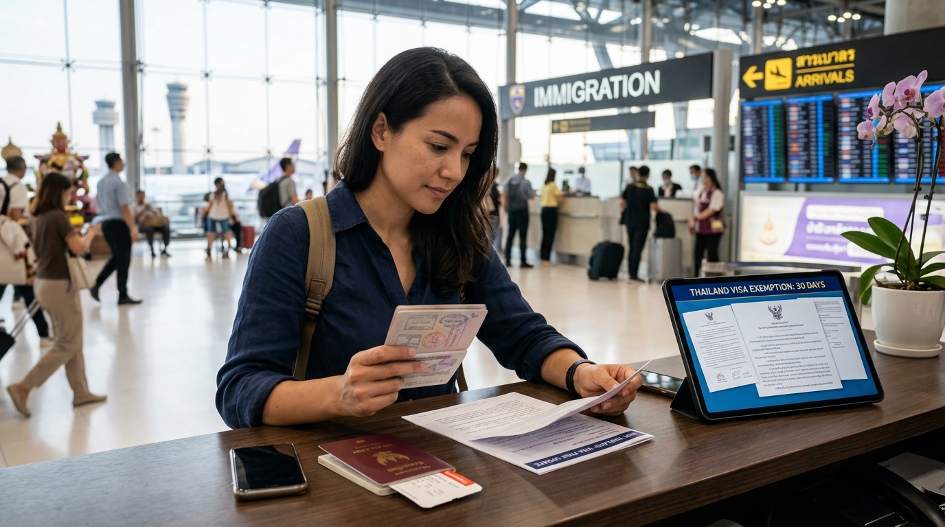 Passport control desks at a Thai international airport