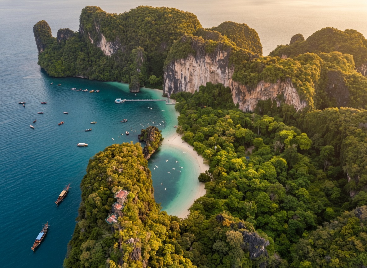 Koh Hong dramatic limestone cliffs enclosing a turquoise lagoon
