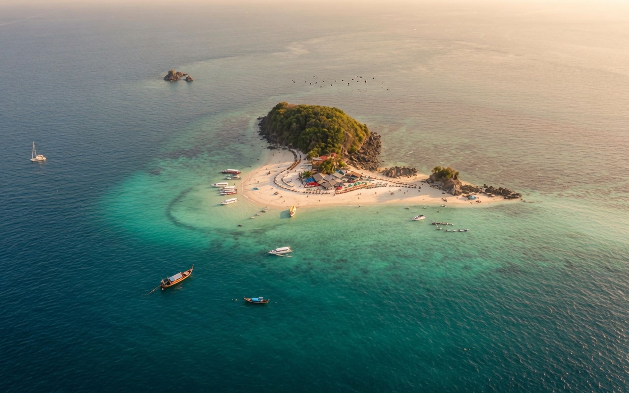Small island near Krabi ringed by turquoise water
