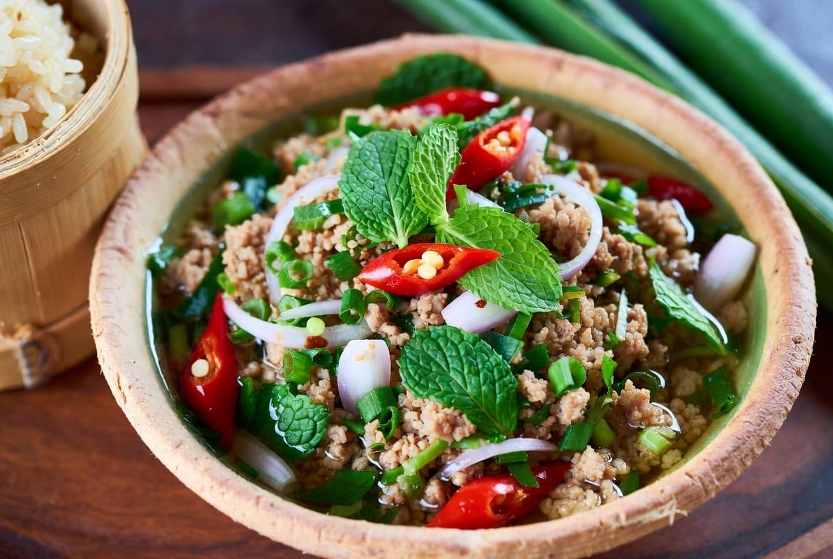 Laab Moo — minced pork herb salad