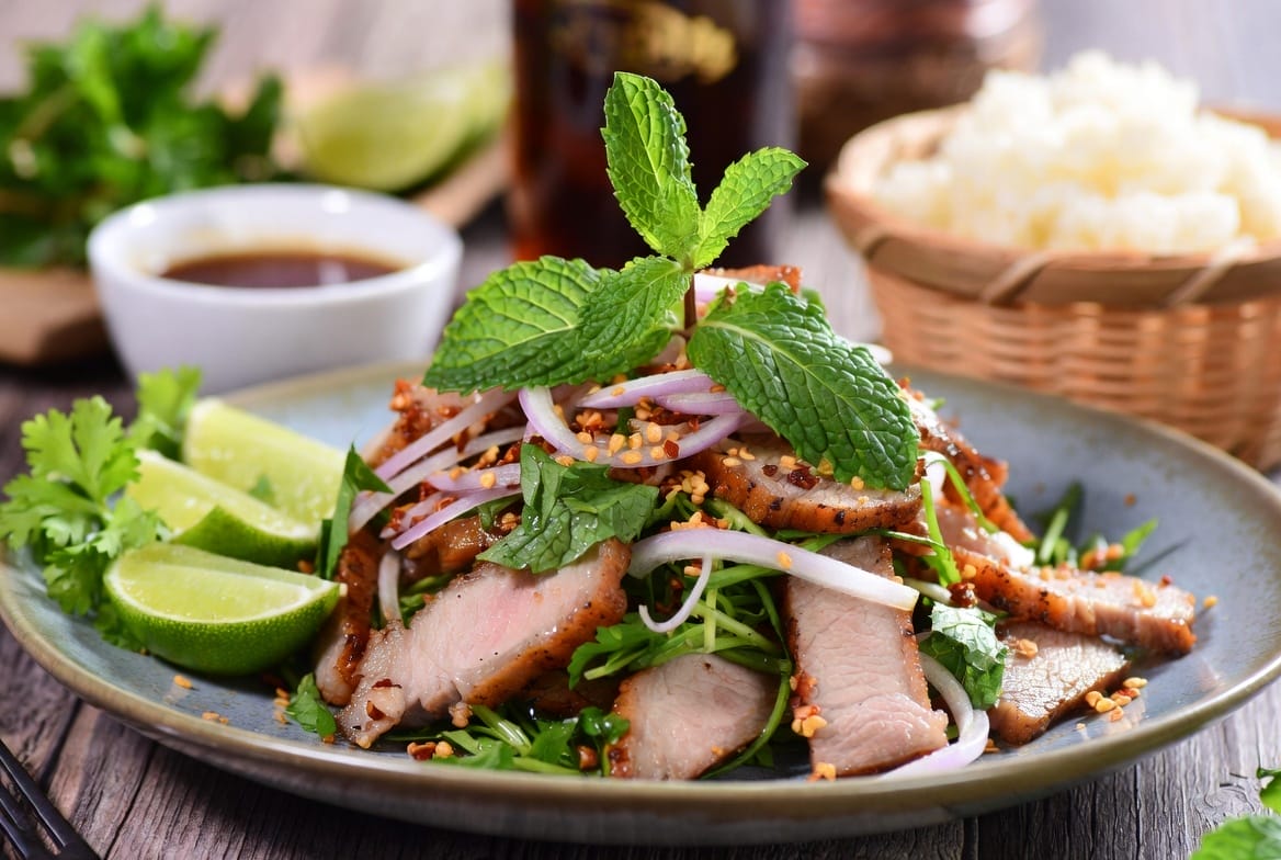 Nam Tok Moo — grilled pork waterfall salad