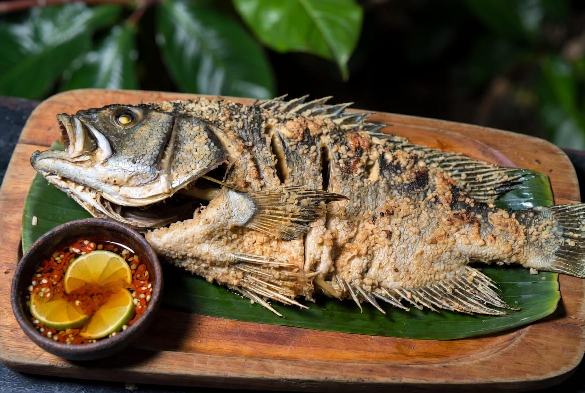 Pla Pao — salt-crusted charcoal grilled fish