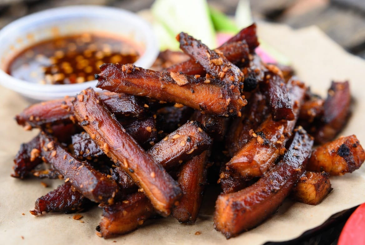 Moo Dad Diew — sun-dried pork jerky