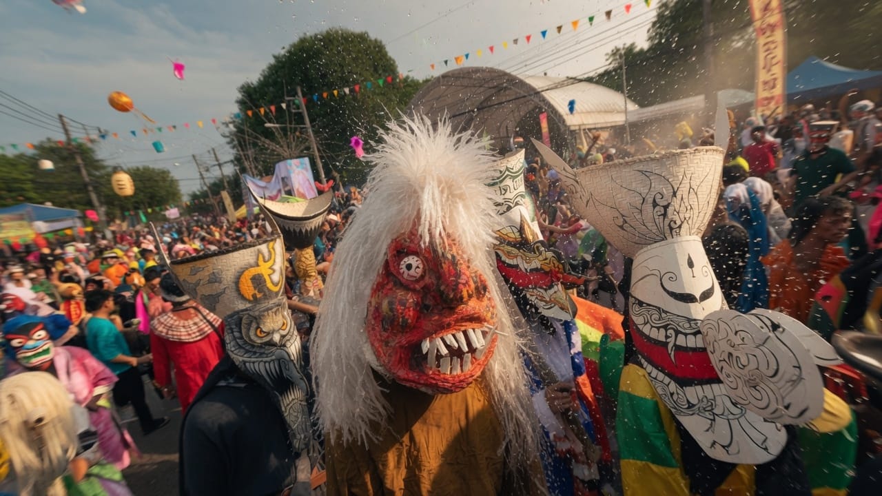 Colourful ghost masks and costumes at the Phi Ta Khon festival in Dan Sai, Loei