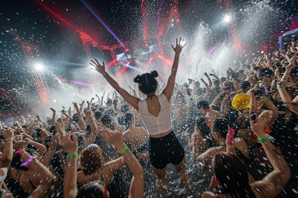 S2O Songkran Music Festival massive water jets and a huge crowd in Bangkok, Thailand
