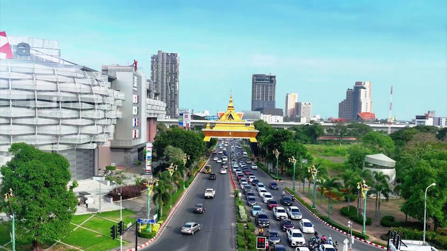 Khon Kaen city gate and busy road in Isan