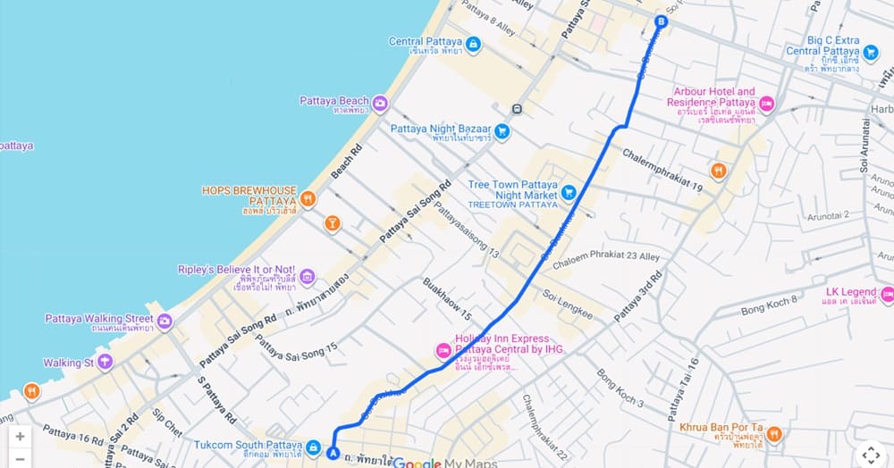 Map of the Soi Buakhao Songthaew route
